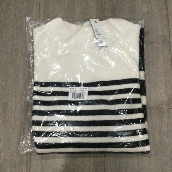 Ladies Apt. 9 Large 12 - 14 Crewneck Sweater Striped Black White Long Sleeve NWT - Picture 12 of 12